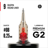Cartouches Legend Premium G2 (2e génération) - Bugpin Round Liners - #8 (0.25mm) - Boîte de 20